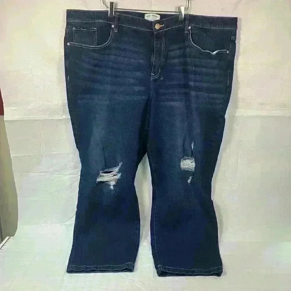 Lane Bryant Women’s Jeans Size 28L Distressed Dark‎ Wash Signature Fit Straight - Picture 1 of 13
